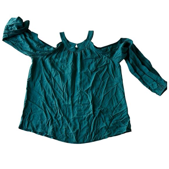 Womens Top Size Medium Dark Green Open Shoulder Business Casual Professional Fun - Picture 4 of 9